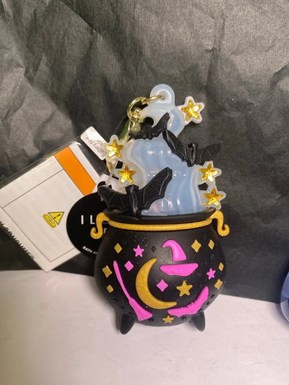 Halloween Light Up Cauldron & Bat Pocket Bac Holder & “Cotton Candy Cobwebs”Sani